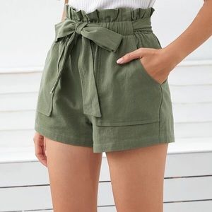 Shein- Olive Paper Bag Shorts